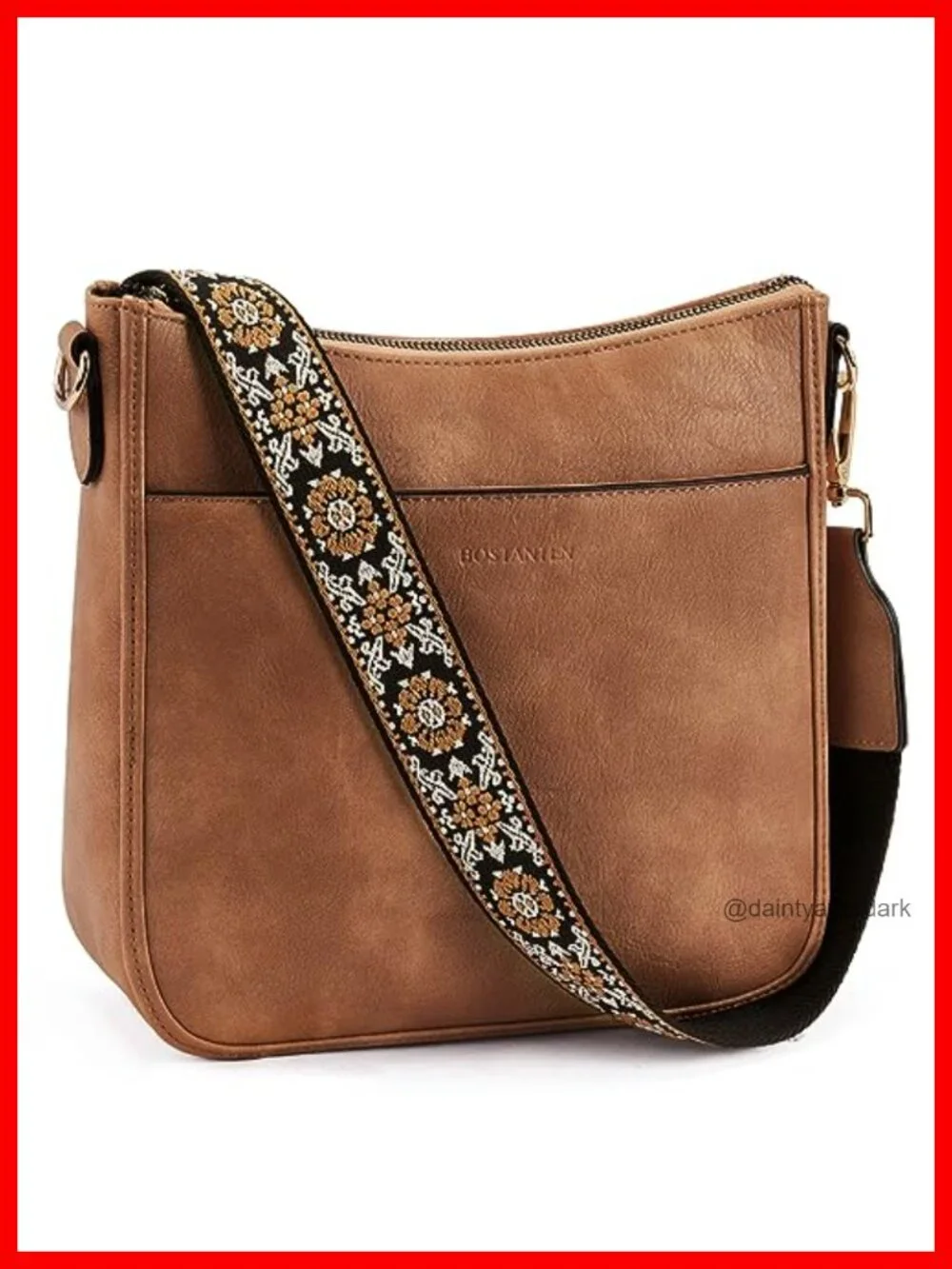 Vegan Leather Crossbody Bag with Wide Strap Hobo Purse
